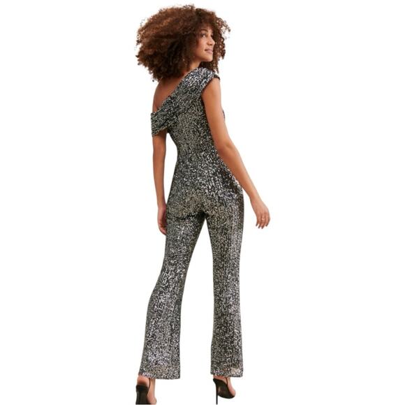Anthropologie x Flat White One Shoulder Sequin Jumpsuit Small Cocktail Clubbing - Picture 3 of 7